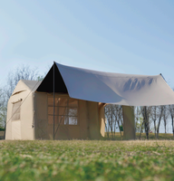 Grande tente de camping gonflable pour 8 personnes, tente extérieure imperméable, installation facile, tente en toile avec cheminée