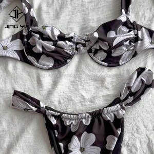 Wholesale Modest Waves Ruched Stretch Satin Twisted Brown Swimwear Women Custom High Quality Luxury Bikini Swimwear - Product Image 5