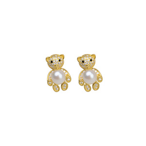 S925 Silver Bear Pendant Earrings Head Women's Personalized <b>Pearl</b> Earpins DIY Accessories <b>Set</b> Empty Tray Fashion <b>Jewelry</b> 1322 - Product Image 5