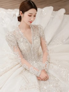 Long <b>Sleeve</b> Beading Evening Gown Elegant Wedding Dresses Full <b>Bridal</b> Gown - Product Image 5