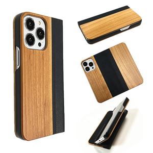 Étui en bois <span class=keywords><strong>pour</strong></span> téléphone portable avec porte-cartes <span class=keywords><strong>pour</strong></span> iPhone 17 15 Pro Max, <span class=keywords><strong>coque</strong></span> de protection en bambou à <span class=keywords><strong>clapet</strong></span> - Product Image 2