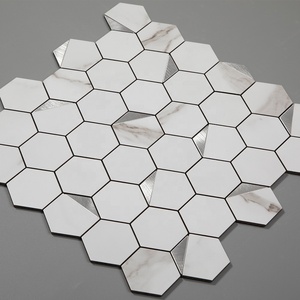 PVC Nhôm Hexagon Trắng Bạc Backsplash Peel Và Stick Gạch Phòng Tắm Gạch Tự Dính - Product Image 3