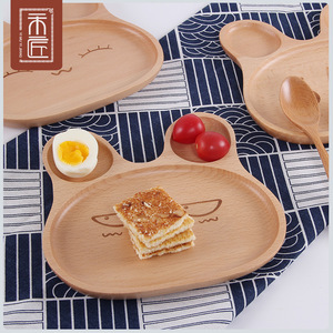 Bandeja de madera con forma de manzana, plato dividido con diseño de dibujos animados para niños, plato para desayuno y merienda para bebés - Product Image 1