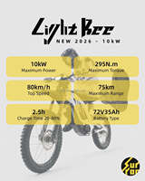 2026 Surron Light Bee X 10 kW Vélo électrique 72 V 35 Ah Moteur central Vitesse 50 mph Moto tout-terrain électrique Sur Ron Moto électrique