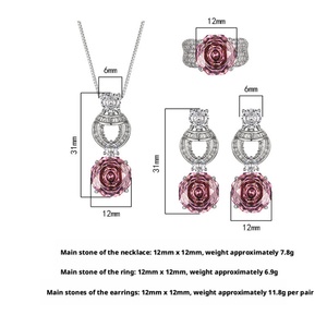 Refined Everyday Style Eco-friendly Copper 12*12MM Zircon Pendant <b>Earrings</b> Ring Ladies Jewellery Set With Stone - Product Image 2