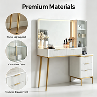 Table de maquillage éclairée par LED, style moderne blanc et or, avec tiroirs de rangement et armoire latérale, mobilier de chambre à coucher – Vente chaude