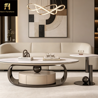 Table basse ovale en pierre frittée de luxe italienne, design élégant, table à thé de haute qualité pour salon avec tiroirs
