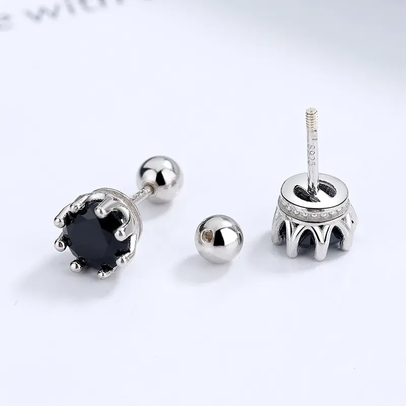 Coreano semplice in nero personalità piccolo osso a vite 925 argento a buon mercato alla moda orecchini di zircone per donna