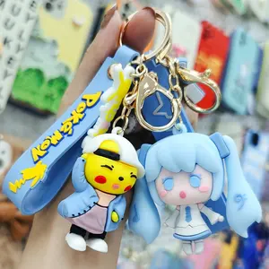 Aangepaste Leuke Siliconen 3D Rubber Sleutelhanger 3D Karakter Pvc Anime Figuur Sleutelhanger Zachte Gift Sleutelhanger