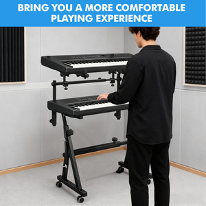 Support de <span class=keywords><strong>clavier</strong></span> <span class=keywords><strong>double</strong></span> pour piano, robuste avec roulettes et patins, support de <span class=keywords><strong>clavier</strong></span> réglable, compatible avec les claviers de piano 54, 61, 88 touches - Product Image 2