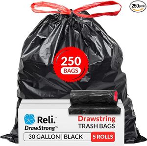 Sac poubelle noir à cordon de serrage 33 gallons en LDPE, fermeture durable à nouer, sac à déchets ménagers - Product Image 4