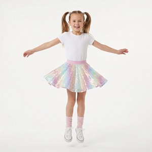 <span class=keywords><strong>Gonna</strong></span> a trapezio per bambine <span class=keywords><strong>con</strong></span> paillettes iridescenti, elastico in vita rosa <span class=keywords><strong>con</strong></span> glitter e sovrapposizione in tulle trasparente, ideale per feste e spettacoli. - Product Image 1