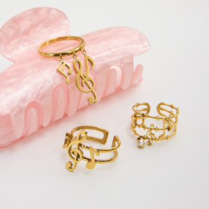 Bague réglable à double couche en forme de note de musique, bijoux en or, cadeau unisexe - Product Image 4