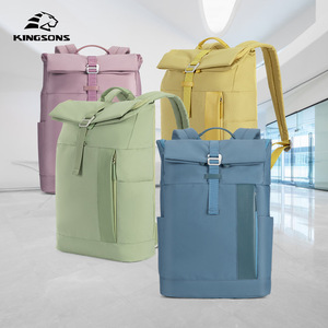 Kingsons <b>Roll</b> Top <b>Backpack</b> Solid Color Durable Everyday Use Student Travel Bag - Product Image 1