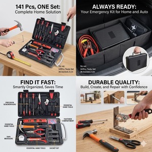 Kit d'outils de réparation et d'entretien pour la maison de 141 pièces avec marteau, tournevis, clé à molette, outils en acier avec étui rigide portable TK-141 14 - Product Image 2