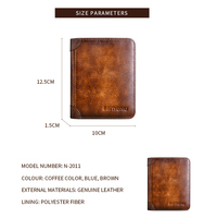 Dompet Kulit Asli Anti-RFID 2023 untuk Pria, Anti Maling, Lipat Dua, Kantong Koin dengan Ritsleting, Warna Cokelat