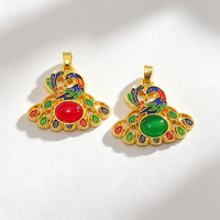 Vintage Emaille Pfau Anhänger Charms aus Zinklegierung mit Öltropfen-Veredelung für handgemachten Schmuck DIY Halsketten-Zubehör Großhandel