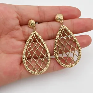 High Quality Hydraulic Gold Plated Stainless Steel Hollow Vintage Fine Jewelry Bulk Wholesale Pendant Pear Shaped Drop Earrings