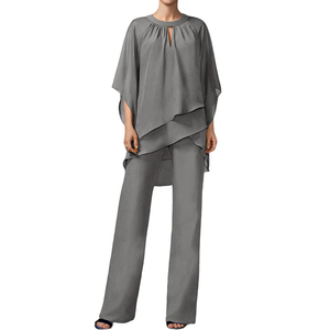 Tute asimmetriche da donna eleganti in Chiffon 2 pezzi set mezza manica girocollo completi da donna estivi - Product Image 1