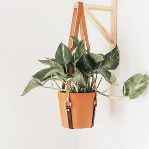 2020 produk baru kualitas baik PU Pot tanaman gantung kulit dalam ruangan & luar ruangan Pot bunga gantung tali Pot tanaman udara