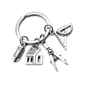 Porte-clés créatif en métal avec règle et boussole, accessoires de bijouterie pour étudiants en ingénierie, architectes, ingénieurs, agents immobiliers - Product Image 1