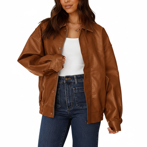 Blouson Moto Femme Grande Taille en Similicuir Premium Tendance Automne Printemps Écologique Coupe Ample Zippé Hiver OEM - Product Image 1