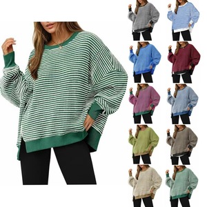 <span class=keywords><strong>Felpa</strong></span> Patchwork a righe a contrasto alla moda da donna - Product Image 1