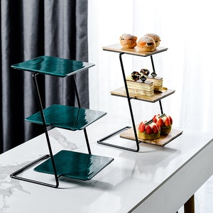 Conjunto de <span class=keywords><strong>rack</strong></span> de bolo, conjunto moderno para festa de aniversário, casamento, 3 tier, suporte de exibição de sobremesa, cerâmica dourada - Product Image 5