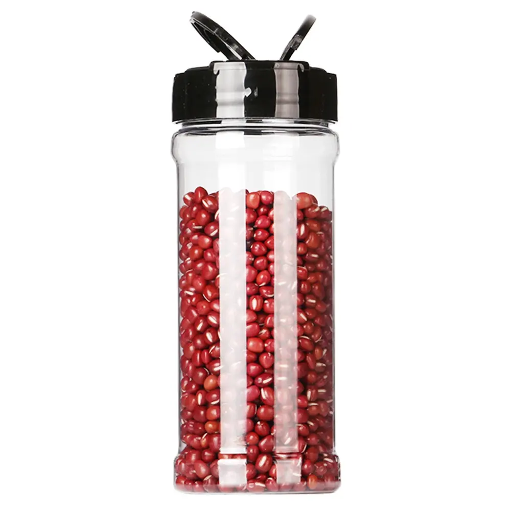 Clear Pet Plastic Salt Shaker Jar With Double Open Flip lid,360ML Cylinder Cooking Seasoning Pepper Jars,PET Plastic Spice Jar