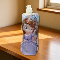 Bouteille d'eau pliable pour enfants, anti-fuite, en TPU/PE de qualité alimentaire, impression par gravure, pochette portable pour boissons sportives avec mousqueton