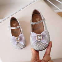 Chaussures de princesse pour bébé fille, ballerines décontractées avec nœud, légères, ornées de strass et de perles, pour l'été, avec fermeture auto-agrippante pour enfants