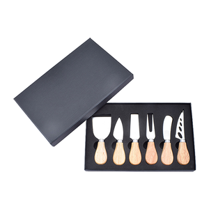 6-in-1 Eco-Friendly Food Grade Stainless Steel Cheese Tools Oak Handle Butter Knife Set with Gift <b>Box</b> Packaging for Kitchen Use - Product Image 1