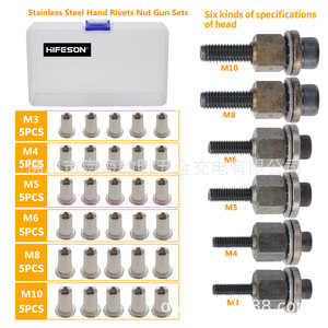 HIFESON Hand <b>Rivet</b> Nut <b>Gun</b> Set M3 M4 M5 M6 M8 M10 Stainless Steel Manual Riveting Tool - Product Image 1
