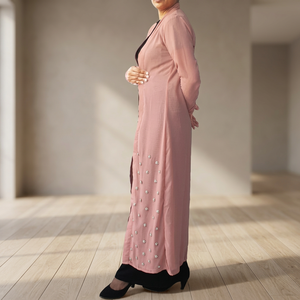 Hermoso color rosa Georgette kaftan abaya con perla y Diamante Abaya en diseño simple pero elegante venta por exportador - Product Image 2