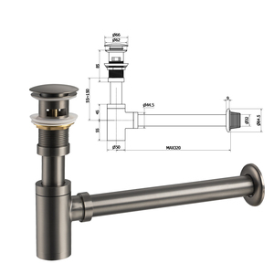 Sifón de botella para lavabo de baño SUS304, tubo de desagüe gris plomizo con altura ajustable, <span class=keywords><strong>kit</strong></span> de tubería de drenaje P-Trap para <span class=keywords><strong>fregadero</strong></span> 304 - Product Image 6