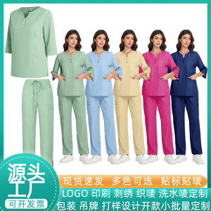 Women's Scrub Set V-Neck Top And Pants Polyester Hospital Uniforms For Clinics Beauty Salons Dental Care - Product Image 4