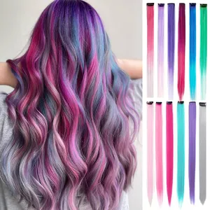 Paquete de 6 Extensiones de Cabello con Clip de Colores para Fiestas, para Niñas, 22 Pulgadas, Multicolores, Cabello Lacio Sintético - Product Image 1