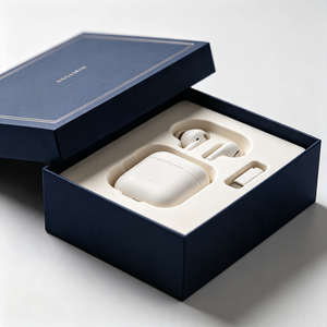 OEM Custom Rigid Cardboard Lid and Base Earphones Packaging Box with Biodegradable Molded <b>Pulp</b> Tray & Luxury Gold Foil Logo - Product Image 2