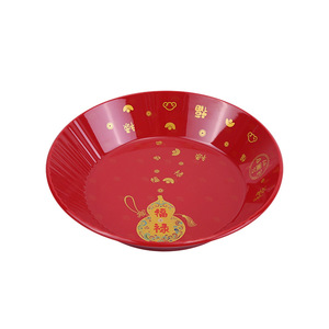 Wuhe Red Melamine Fruit <b>Plate</b> Set Round Chinese New Year Snack Dish Household Dried Fruit Serving <b>Plate</b> Fulu Design - Product Image 5