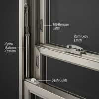 Ventana Americana de Repuesto con Hoja Superior Abatible, de Aluminio, Exterior, Deslizante Vertical, Doble/Simple, con Mosquitera