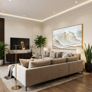 Wall Art Hand Painted on Beige White Canvas <b>Large</b> Nature Sea Scene Artwork for Living Room House Home Decoration Interior - Product Image 5