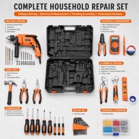 Kit d'outils de perçage à percussion pour la maison avec multimètre, niveau, pinces, clé, embouts de tournevis – Kit de réparation complet