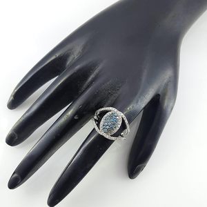Jewelspaark <b>Diamond</b> <b>Ring</b> 1.11 Cttw Round Cut White And Blue Enhanced Natural Stone 925 Sterling Silver Engagement Jewelry For - Product Image 5