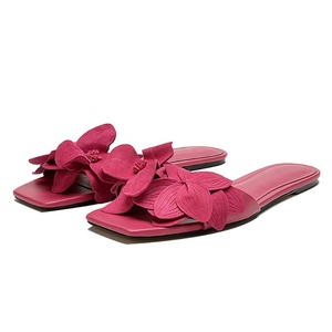 Sommer neue Blätter flache Hausschuhe offener Zeh quadratischer Zeh blumige französische flache Sandalen - Product Image 1