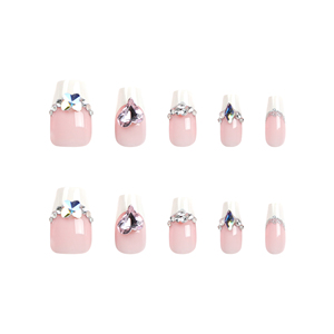 Gentle Nude Quality Pink Love Diamond White French <strong>Detachable</strong> Wedding Nail <strong>Patch</strong> Wholesale With Rhinestones - Product Image 5