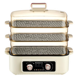 Vaporera eléctrica Chigo de tres capas, olla de cocina de acero inoxidable de gran capacidad de 10L+ con temporizador y tapa de vidrio templado - Product Image 1
