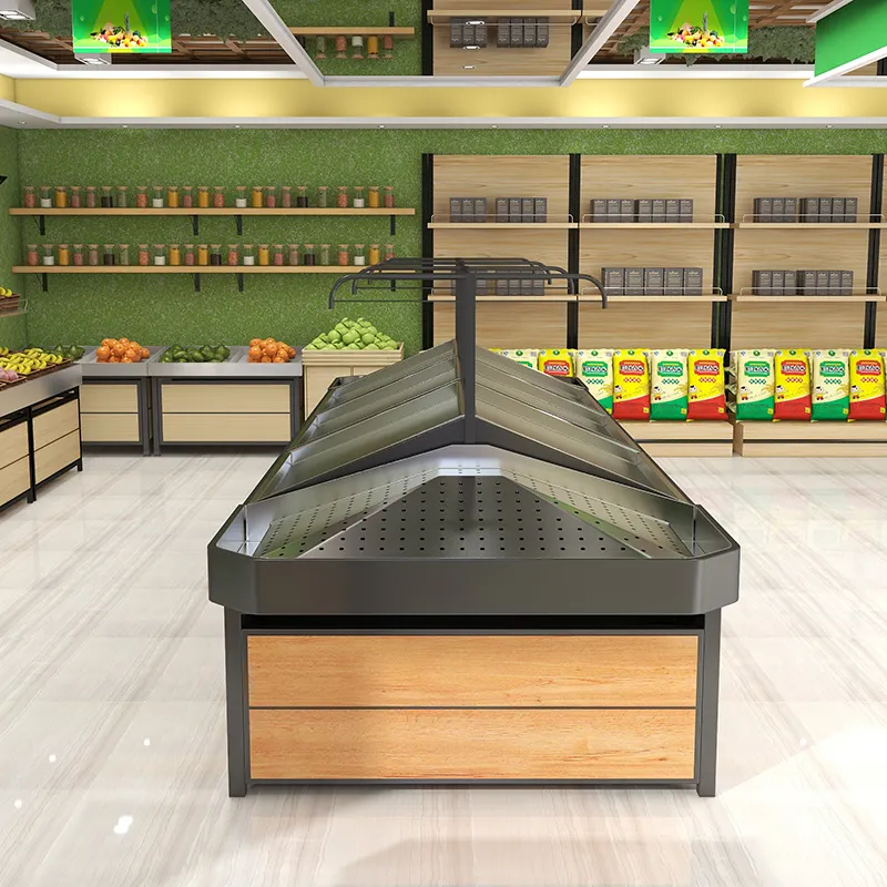 Neues Design Holz Obst Gemüse Stand Regale Supermarkt Obst und Gemüse Display Rack