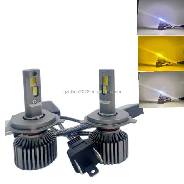Led Headlight Bulb 3 Colors 12V Cars Projector H11 Bright Headlights High Power H7 Double Copper Tube 9006 Fog Headlights
