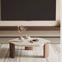 Table basse en pierre frittée et bois massif de style Wabi-sabi, vintage, haut de gamme, de forme unique, pour salon et gîte