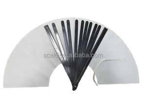 Abanico de mano plegable de tela de 33 cm (13 pulgadas) grande, blanco, para Line Dance, con varillas de plástico negras, en blanco para sublimación, con efecto sonoro. - Product Image 6